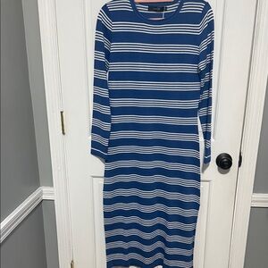 Chic Striped Long Sleeve Dress in Blue and White